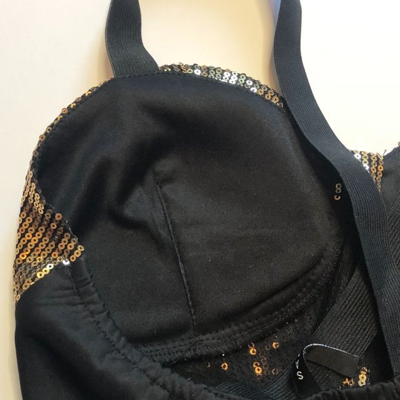 SAN JOY Women's Gold Sequined Babydoll Glamcore Crop Top Y2K Festival - Picture 8 of 11